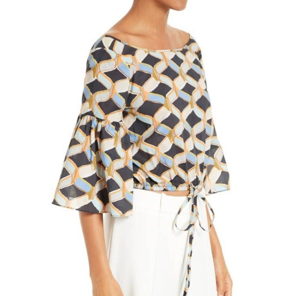 Milly Geometric Crop Blouse Size Small Feminine Preppy Streetwear Cotton